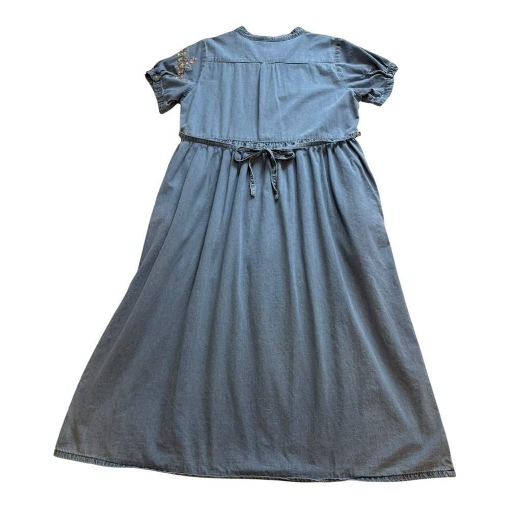 April Cornell Floral Embroidered Denim Midi Dress Cottagecore Light Wash Size L - Picture 5 of 14
